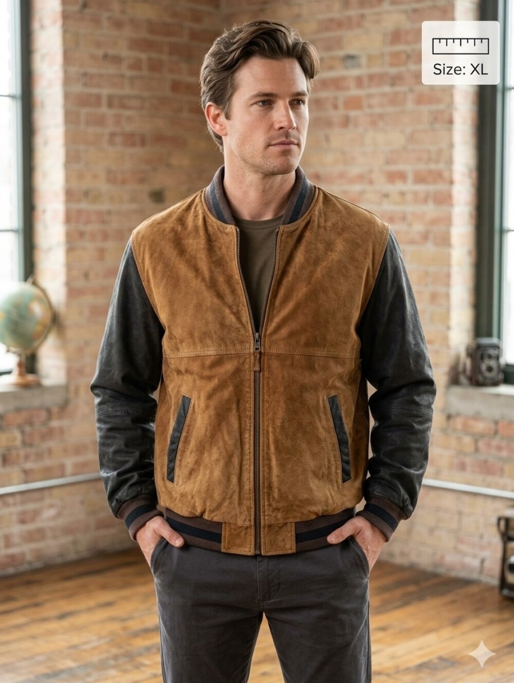 Vintage American Outpost Coat Tan and Black Bomber/Varsity Jacket Size XL